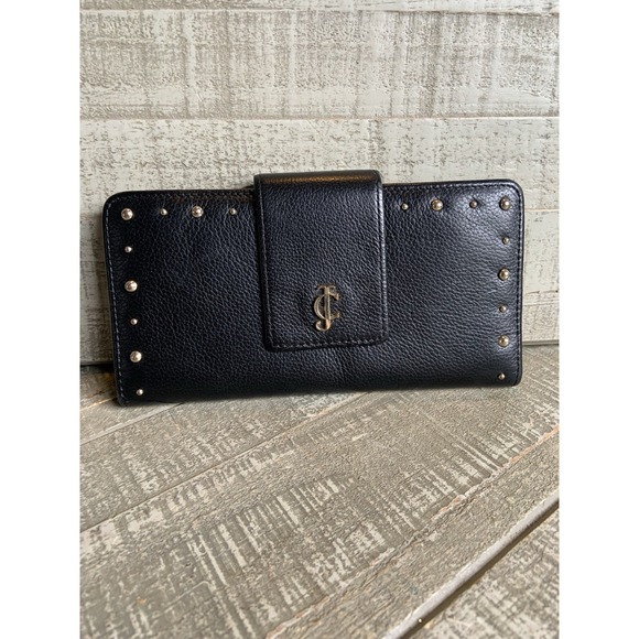 Juicy Couture Handbags - Juicy Couture Black Leather Wallet with Rose Gold Hardware Vintage Y2K Tri-Fold